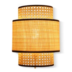 Abat-Jour Applique Murale Solaire Cannage Naturel / Noir