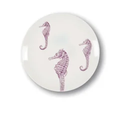 Assiette A Dessert Hippocampes En Porcelaine - O 21 Cm
