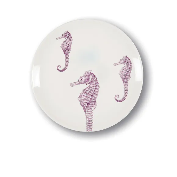 Assiette A Dessert Hippocampes En Porcelaine - O 21 Cm