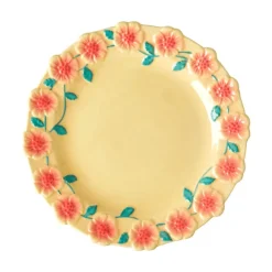 Assiette A Fleurs En Ceramique - Creme