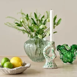 Bougeoir Tachete - H 17 Cm - Rose Et Vert