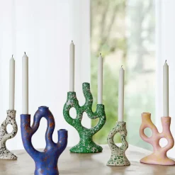 Bougeoir Tachete - H 20 Cm - Blanc Et Noir