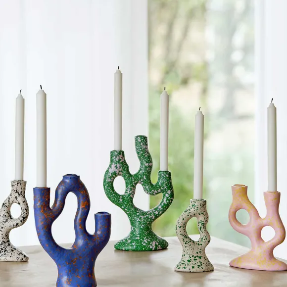 Bougeoir Tachete - H 20 Cm - Blanc Et Noir