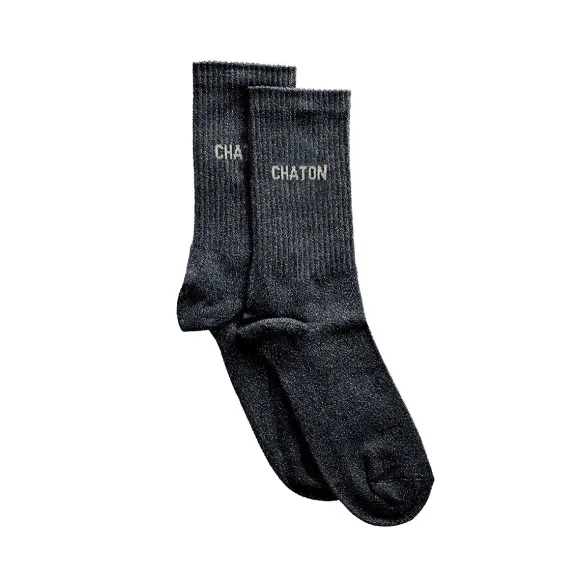 Chaussettes Paillettes Chaton 36/40 - Noir