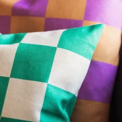 Coussin Checks - 45 X 45 Cm - Vert/Sable