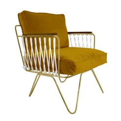 Fauteuil Croisette En Velours Camel - Dore & Bois Fonce