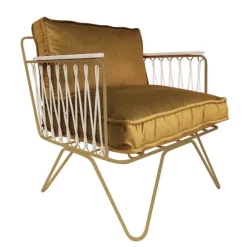 Fauteuil Croisette En Velours Camel - Dore & Bois Clair