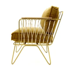 Fauteuil Croisette En Velours Camel - Dore & Bois Clair