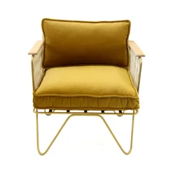 Fauteuil Croisette En Velours Camel - Dore & Bois Clair