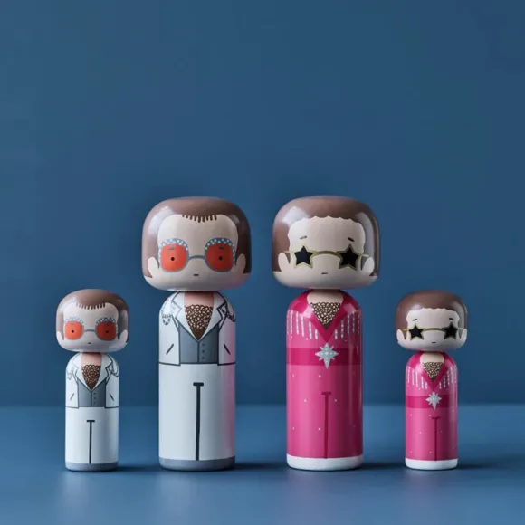 Figurine En Bois Kokeshi Sketch.Inc Elton Blanc - 14.5 Cm