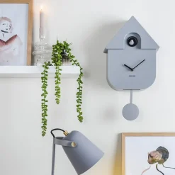 Horloge Modern Cuckoo En Metal L 21.5 X H 41 Cm - Gris