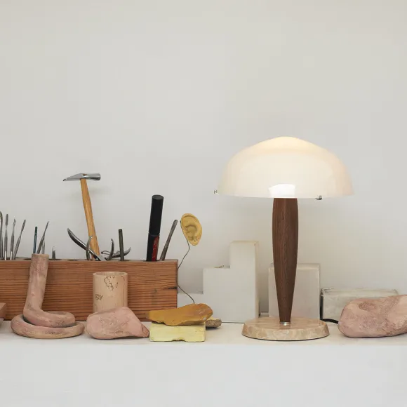 Lampe A Poser Herman Shy3 - Noyer & Marbre Creme