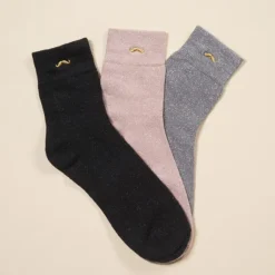 Lot De 3 Paires De Chaussettes A Paillettes 35/44 - Rose / Argent / Noir