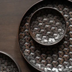 Lot De 3 Plats Tampa En Acajou O 30 Cm - Brun Fonce