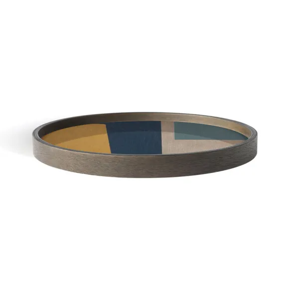 Mini Plateau En Bois Peint - Geo Study - O 23 Cm