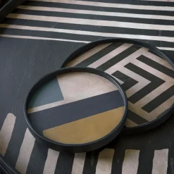 Mini Plateau En Bois Peint - Geo Study - O 23 Cm