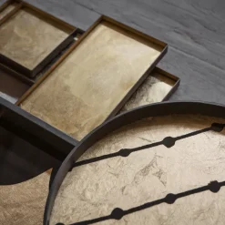 Plateau En Verre Et Feuille D'Or Brown Dots - O 48 Cm