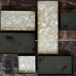 Plateau Miroir Vieilli Carre - Charbon - 37 X 37 Cm