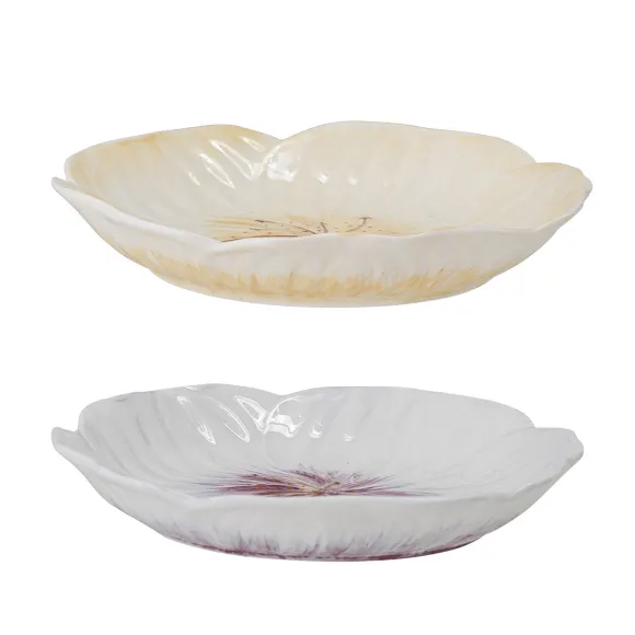 Set De 2 Assiettes Mimosa En Gres - O 21 X 3,5 Cm - Violet & Creme