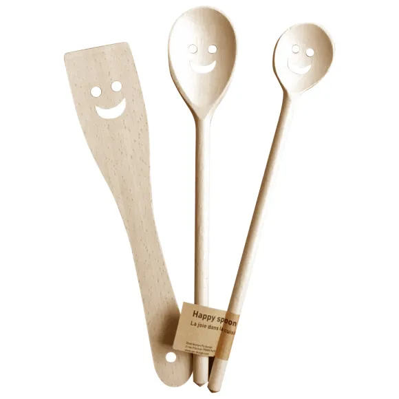 Set De 3 Couverts Happy Spoon - Cuilleres Et Spatule Bois