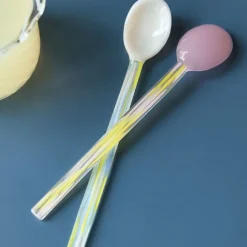 Set De 2 Cuilleres En Verre - Rose/Blanc