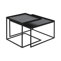 Set De 2 Tables A Plateau Square En Metal Et Bois - L 39 / 52 Cm