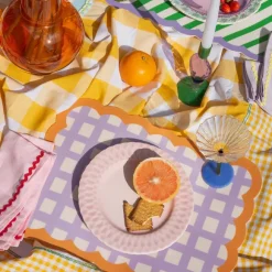 Set De Table Biscotti A Carreaux - 38 Cm X 48 Cm -Lilas & Orange