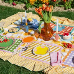 Set De Table Biscotti A Carreaux - 38 Cm X 48 Cm -Lilas & Orange