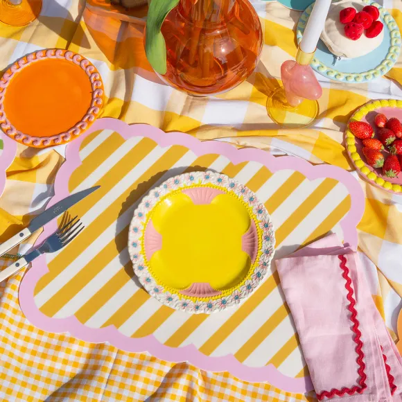 Set De Table Biscotti A Rayures - 38 Cm X 48 Cm - Ocre & Rose