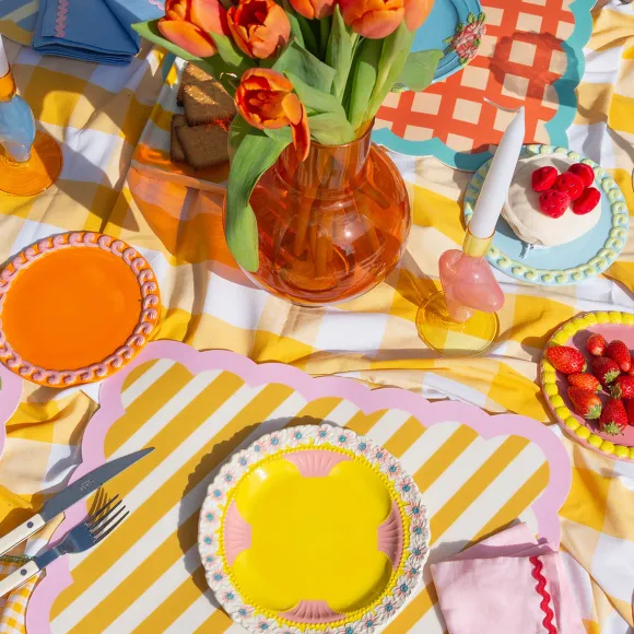 Set De Table Biscotti A Rayures - 38 Cm X 48 Cm - Ocre & Rose