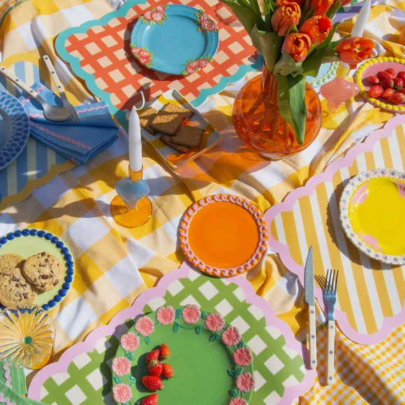 Set De Table Biscotti A Rayures - 38 Cm X 48 Cm - Ocre & Rose