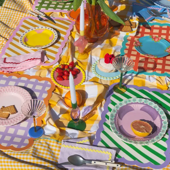 Set De Table Biscotti A Rayures - 38 Cm X 48 Cm - Ocre & Rose