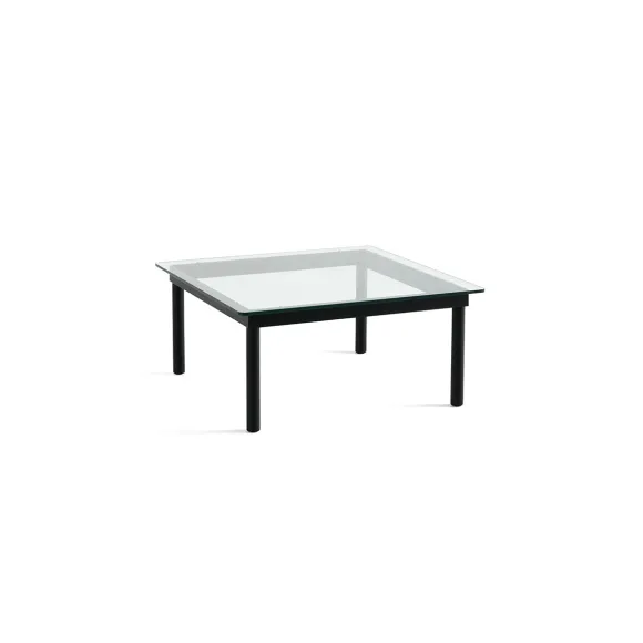 Table Basse Kofi Chene Massif Noir & Verre Clair - L 80 X L 80 X H 36 Cm