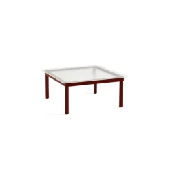 Table Basse Kofi Chene Massif Rouge Grange & Verre Roseau Transparent - L 80 X L 80 X H 36 Cm