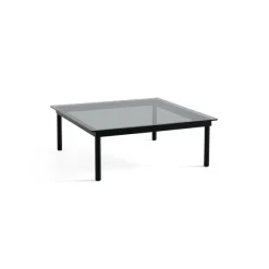 Table Basse Kofi Chene Massif Noir & Verre Teinte Gris - L 100 X L 100 X H 36 Cm