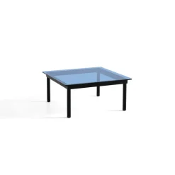 Table Basse Kofi Chene Massif Noir & Verre Teinte Bleu - L 80 X L 80 X H 36 Cm