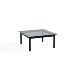 Table Basse Kofi Chene Massif Noir & Verre Teinte Gris - L 80 X L 80 X H 36 Cm