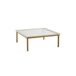 Table Basse Kofi Chene Massif & Verre Roseau Transparent - L 100 X L 100 X H 36 Cm
