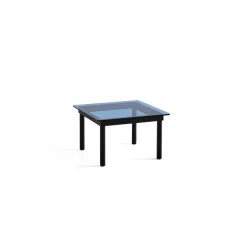 Table Basse Kofi Chene Massif Noir & Verre Teinte Bleu - L 60 X L 60 X H 36 Cm