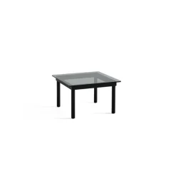 Table Basse Kofi Chene Massif Noir & Verre Teinte Gris - L 60 X L 60 X H 36 Cm