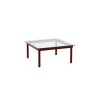 Table Basse Kofi Chene Massif Rouge Grange & Verre Clair - L 80 X L 80 X H 36 Cm