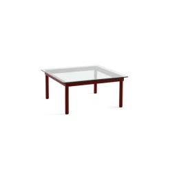 Table Basse Kofi Chene Massif Rouge Grange & Verre Clair - L 80 X L 80 X H 36 Cm