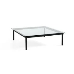 Table Basse Kofi Chene Massif Noir & Verre Clair - L 120 X L 120 X H 36 Cm