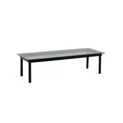 Table Basse Kofi Chene Massif Noir & Verre Teinte Gris - L 140 X L 50 X H 36 Cm