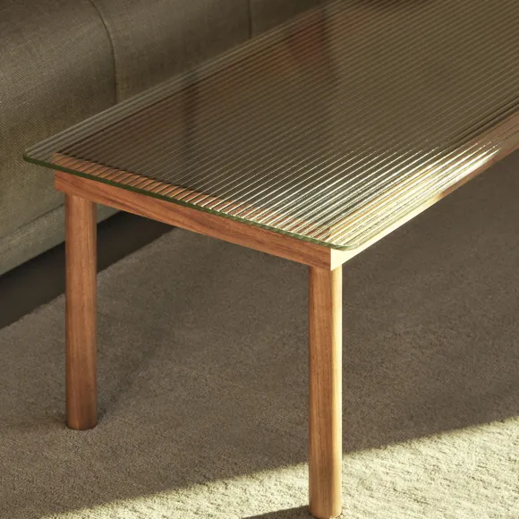 Table Basse Kofi Chene Massif & Verre Roseau Transparent - L 100 X L 100 X H 36 Cm