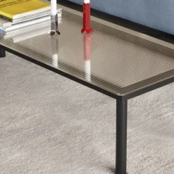 Table Basse Kofi Chene Massif Noir & Verre Roseau Clair - L 140 X L 50 X H 36 Cm