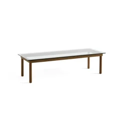 Table Basse Kofi Noyer Massif & Verre Clair - L 140 X L 50 X H 36 Cm