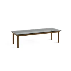 Table Basse Kofi Noyer Massif & Verre Teinte Gris - L 140 X L 50 X H 36 Cm