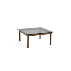 Table Basse Kofi Noyer Massif & Verre Teinte Gris - L 80 X L 80 X H 36 Cm