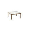 Table Basse Kofi Noyer Massif & Verre Roseau Transparent - L 80 X L 80 X H 36 Cm